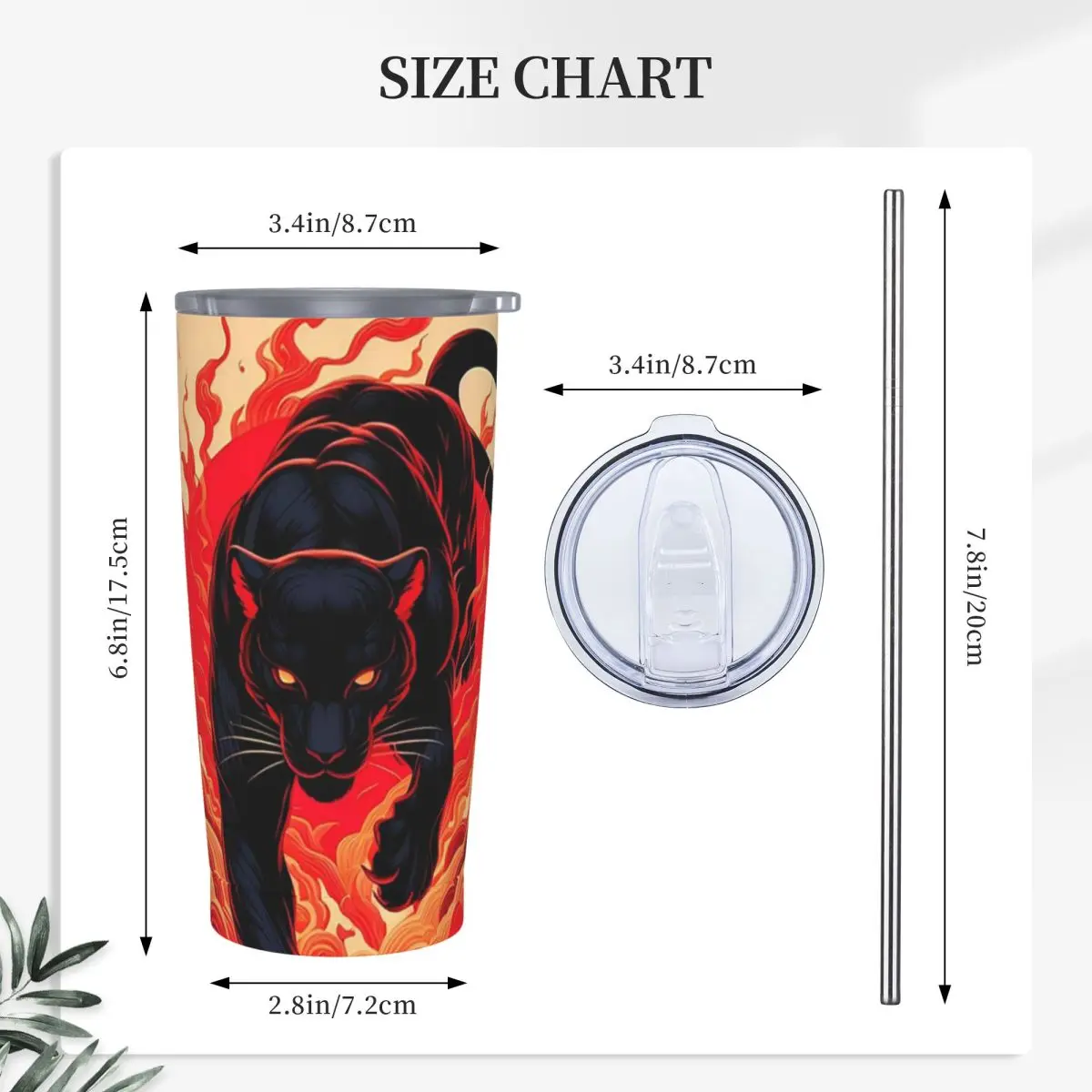 Black Panther Leopard Walking From Flame Stainless Steel Tumbler Vacuum Insulated Mug Thermal Cold Bottle Straws With Lid 20oz