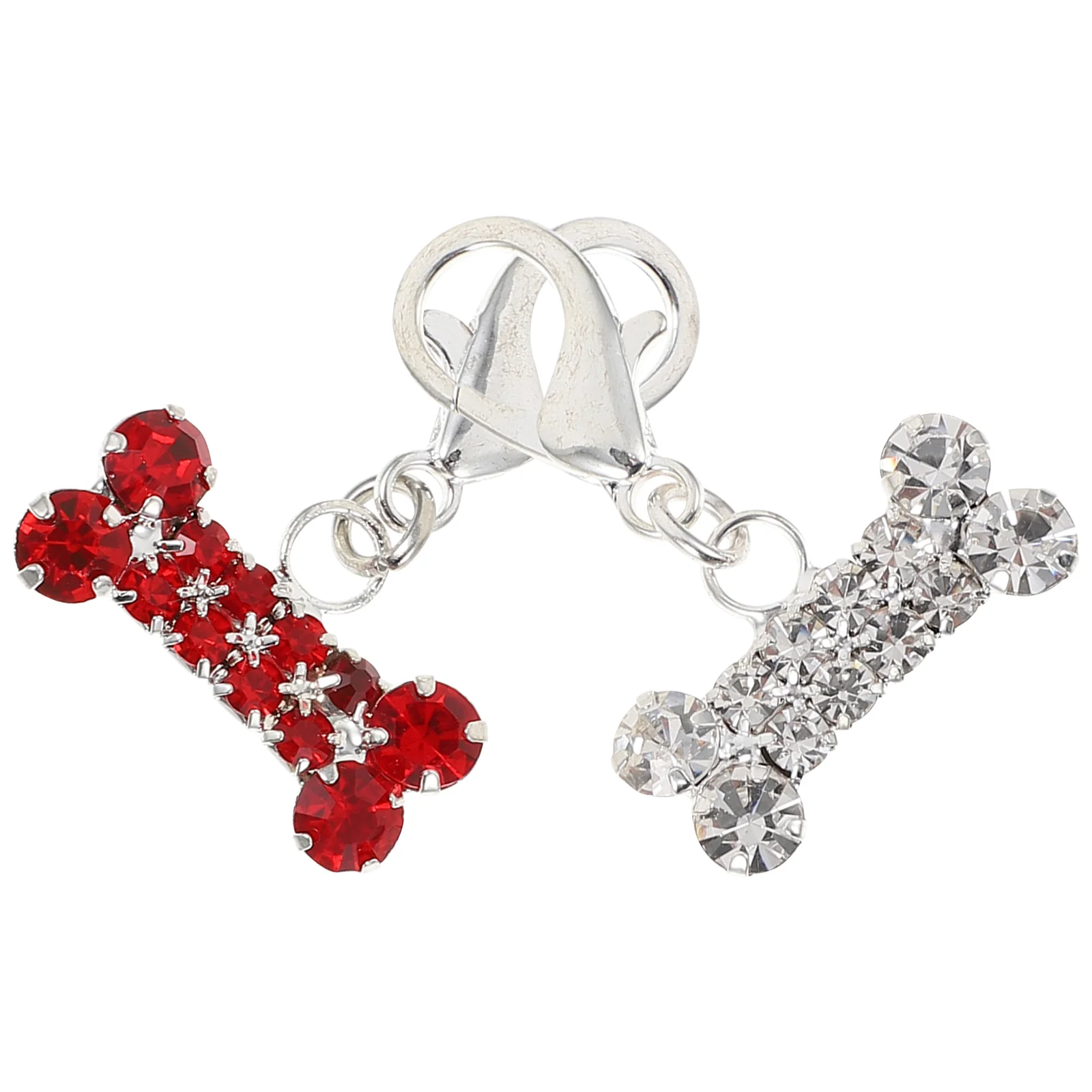 2 Pcs Pendant Shiny Rhinestone Studded Bone Keyring of The Lid Dog Shaped Locket Collar Attachment Bags Pet Decor Supply