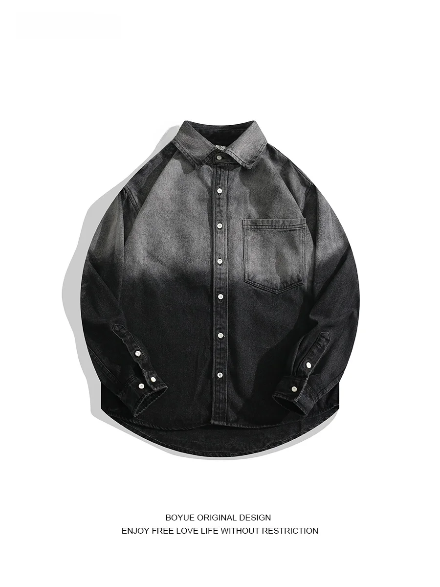 

Boyue Trendy adient Denim irt Jaet for Men Cool And Haome Outerwear Long Sve Flip Collar Regular Thin