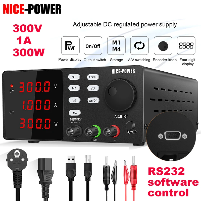 

NICE-POWER RS-232 Программируемый источник питания Регулируемый рабочий стол постоянного тока для лабораторного обслуживания 200 В Программное обеспечение для ПК 30 В 10 А 60 В 120 В