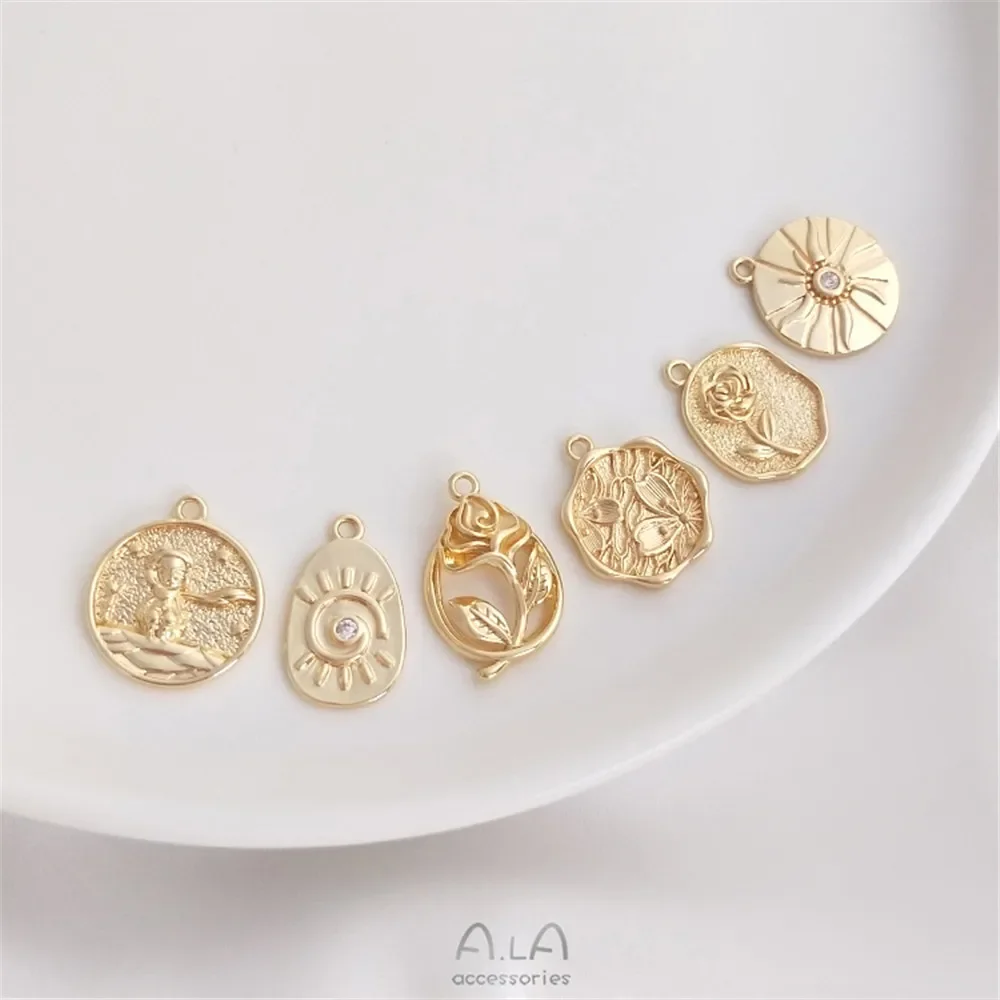 14K gold rose cherry blossom Sun Prince round brand pendant DIY necklace bracelet pendant decoration pendant