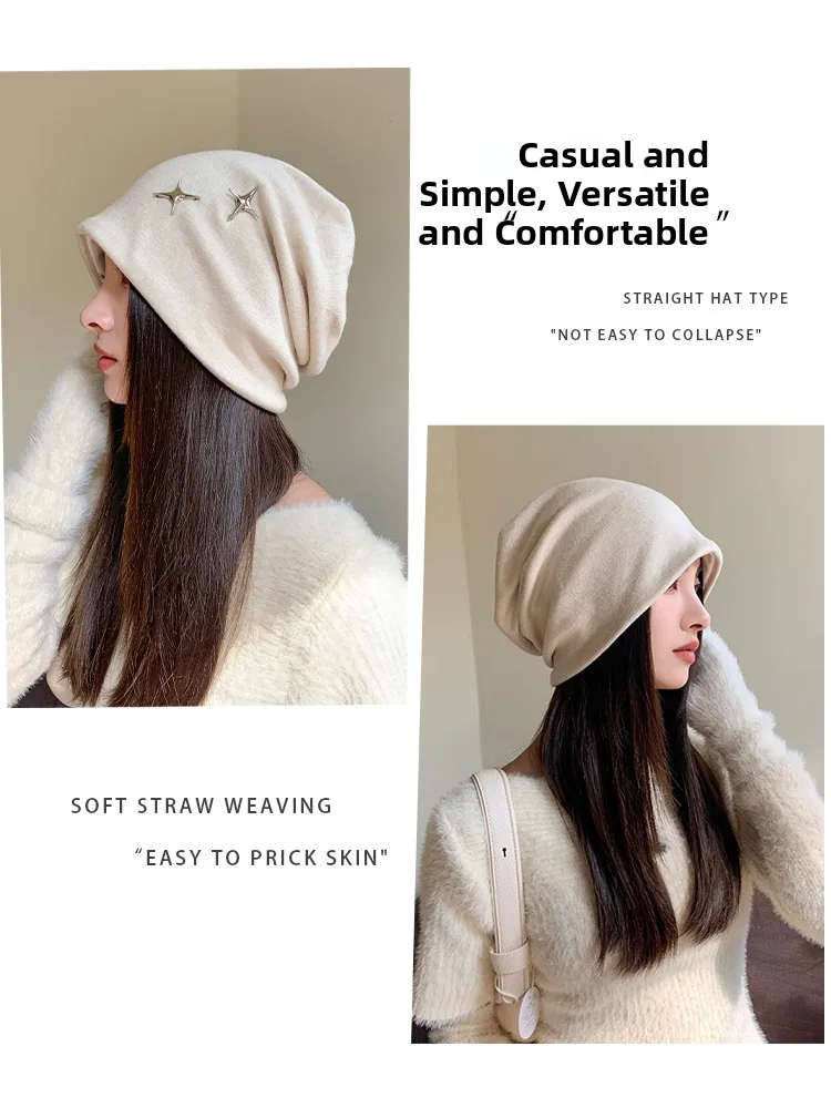 Knitted Beanie Hat Unisex Autumn Winter Large Head Circumference Soft Comfortable No Brim Foldable round Top Warm Ear Protection