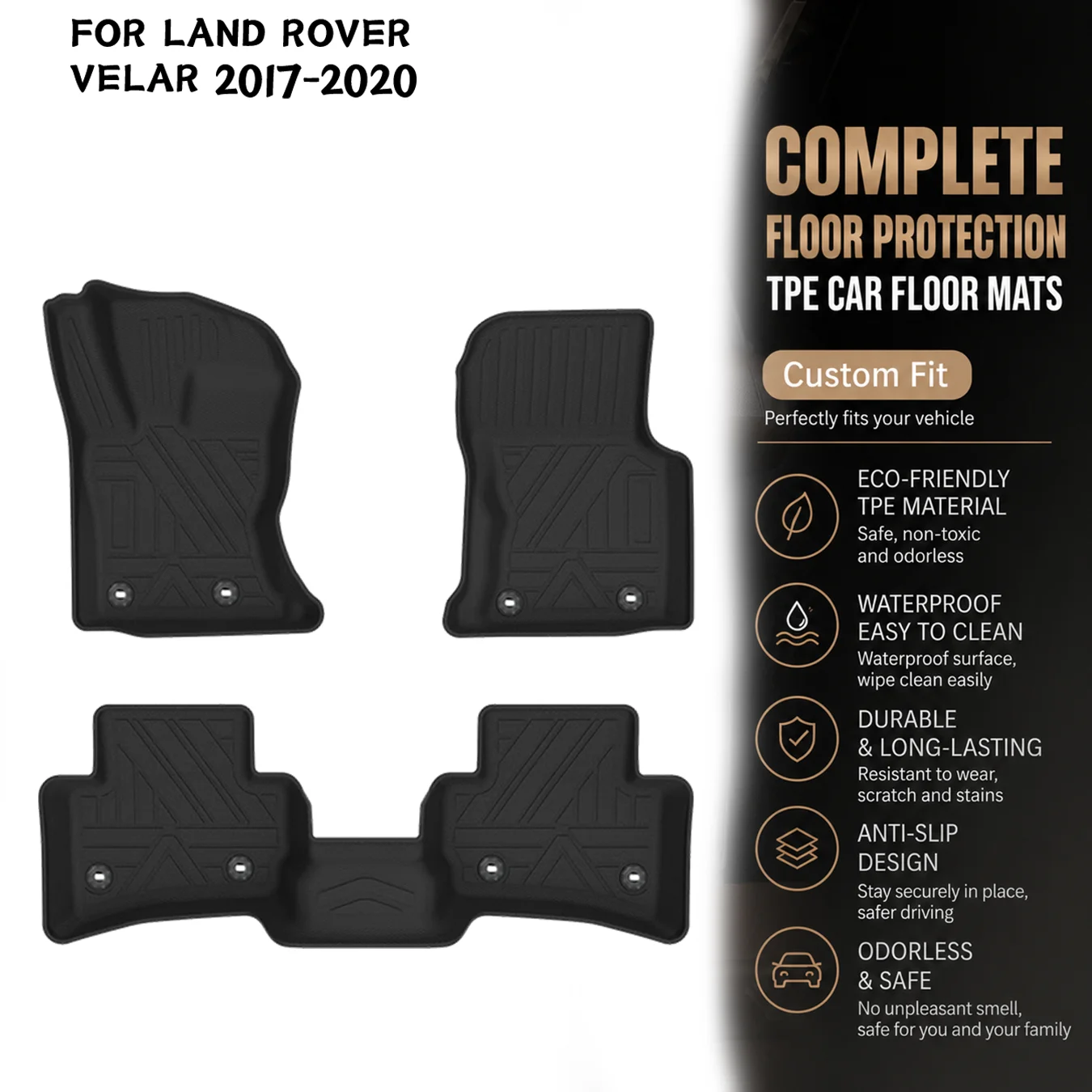 [LHD]Land Rover VELAR 2017-2020 Four Seasons Waterproof and Anti-Slip TPE Floor Mat for Cars.