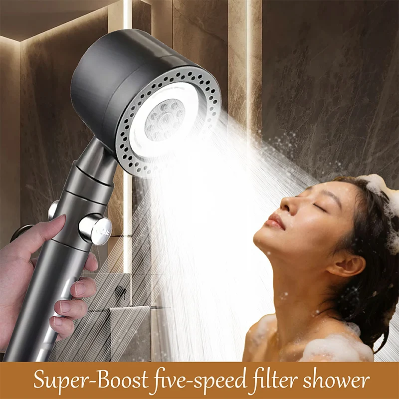 

Bathroom New 5 Modes High Pressure Shower Head Water Saving Filtration Handheld Showerhead Set One Key Water Stop Shower