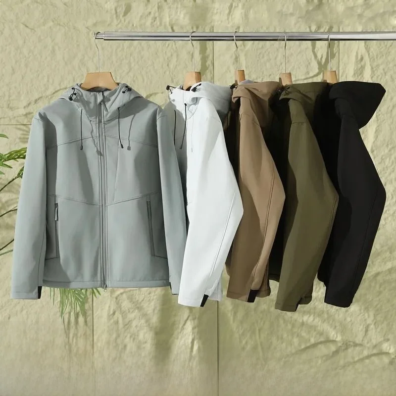 

Outdoor Men's Fce Lined Soft ell Jaet 3D Cut Waterproof Windproof Zipper Closure Hooded Jaet Autumn Season Gear