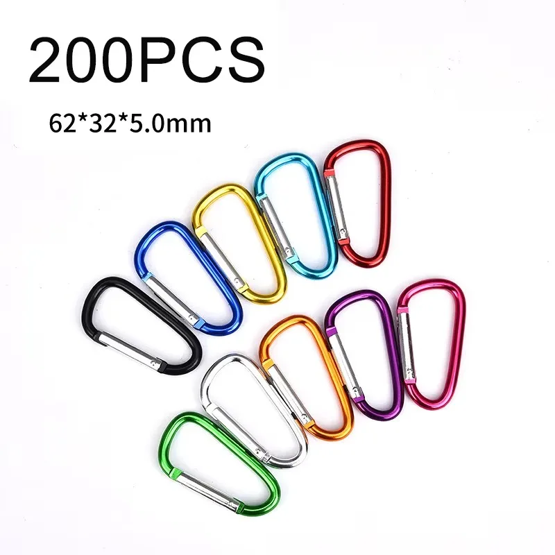200-Pack Carabiner Clips Aluminum Locking Spring Hook Keychain D Shape Heavy Duty Buckle Pack Lock Snap Hooks Backpack Clip