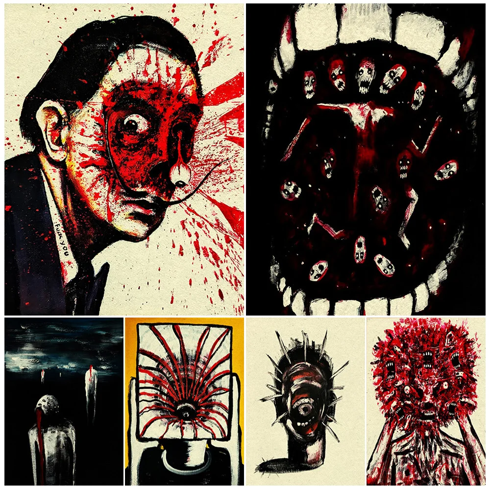 Awakening From Nightmare,Horror Abstract Wall Art Canvas Painting Creepy Surreal Fantasy Art Poster And Print Home Decoration