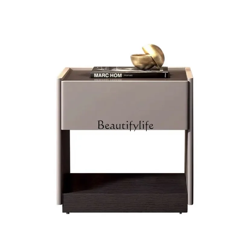 

ls 27Modern simple hollow-out bedside storage bedside table bedside table light luxury premium paint walnut countertop