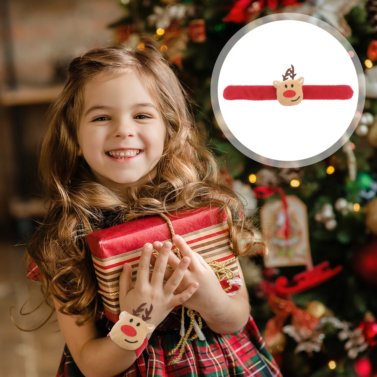 

Christmas Snap Bracelet Cartoon Wristband Patting Hand Band Party Favor Funny Gift for Children Kids (Elk)