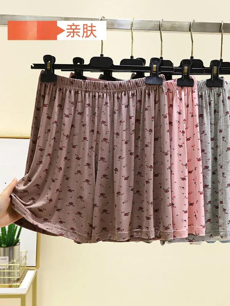 夏薄い花柄モーダルショーツ女性ルーズ-5-クォーターホームパンツ痩身パジャマ快適な通気性