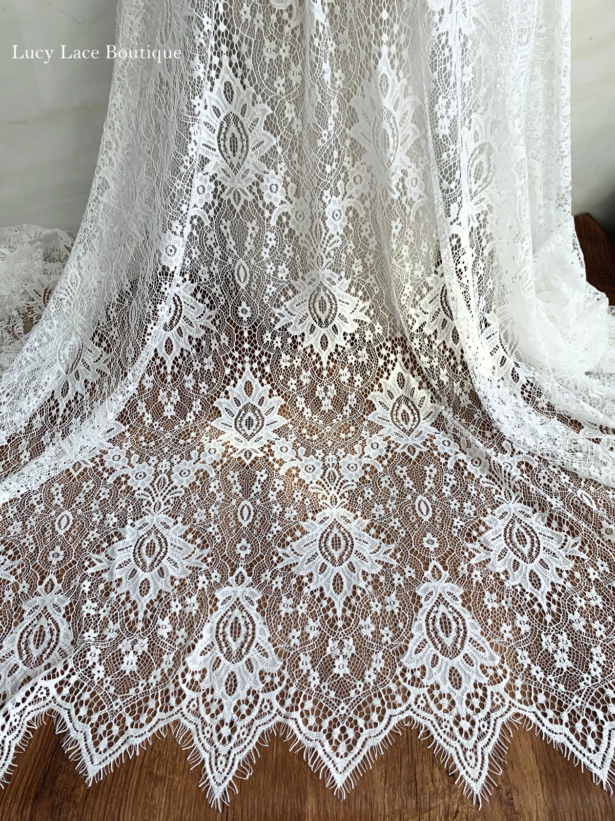 Soft Lace Fabric Eyelash Hollow Thick Yarn Lace Sewing Material Dress Clothing DIY Fabrics 3 Meters Long
