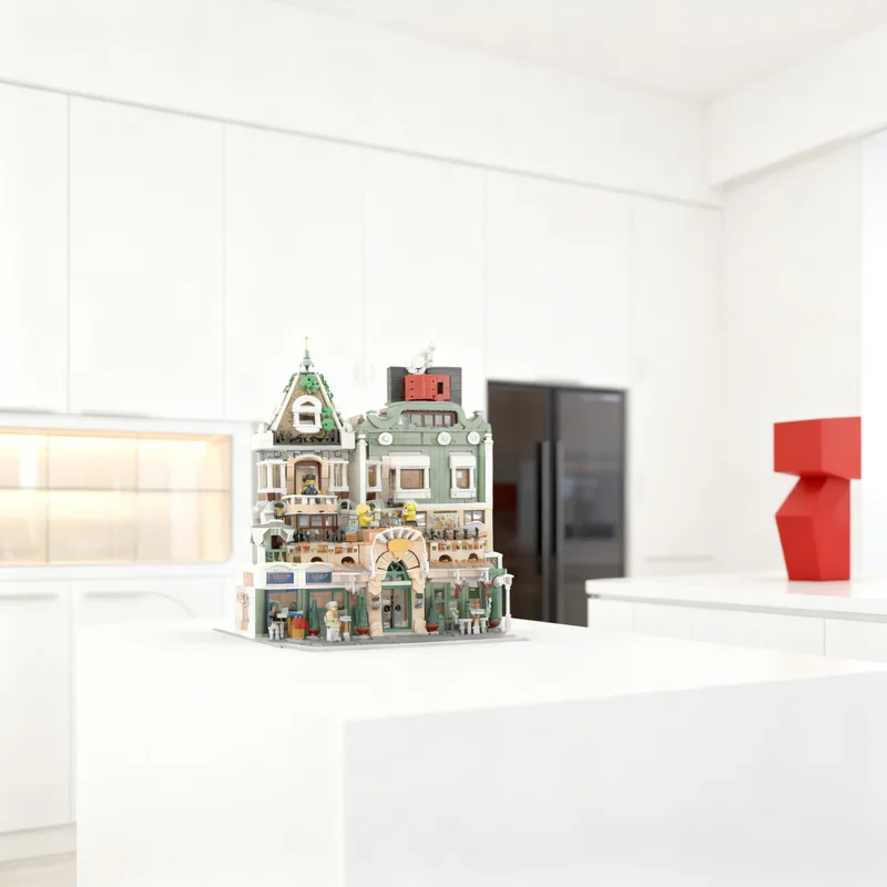 

3856 деталей MOC: Французский Кафе-Ресторан, Модульная Модель Городской Улицы, Конструктор, Креативный Подарок, Декор для Демонстрации, Сборная Модель