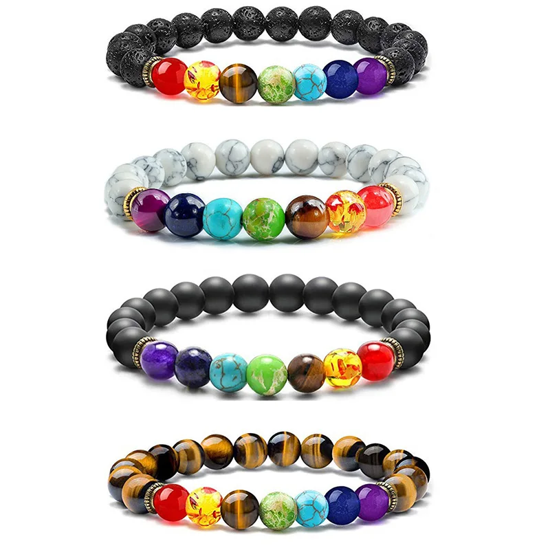 

Classic 7 Chakra Bead Bracelet Natural Stone Elastic Rope Yoga Spiritual Healing Balance Bracelet for Men and Women