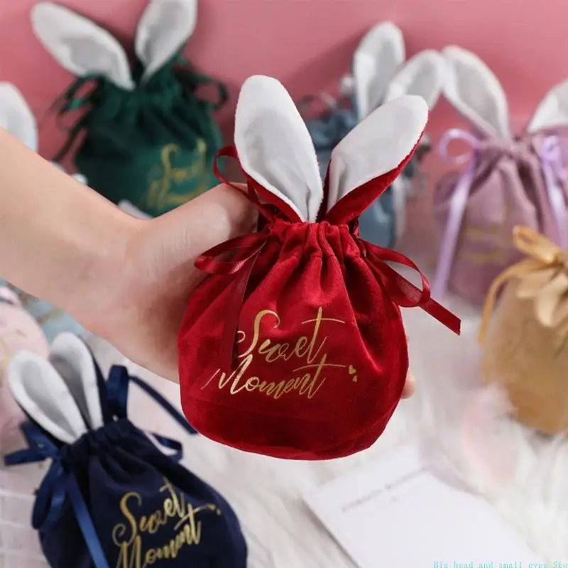 581C Candy Storage Bag Bunny Ear Packaging Easter Gift Packing Bags for Chocolate Sweet Valentines Day Drawstring