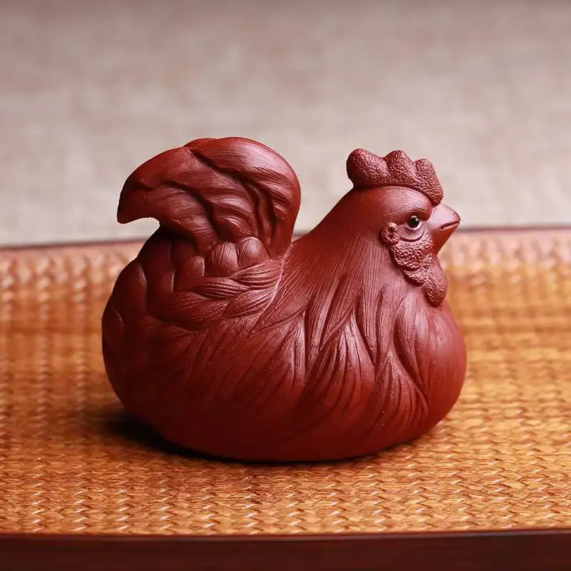 Yixing Purple Clay Pe Hen Figurine, Good Luck And Prosperiy, Pure Handmade Kung Fu Se Sculpure, Tea Ornamen Tha Can Be