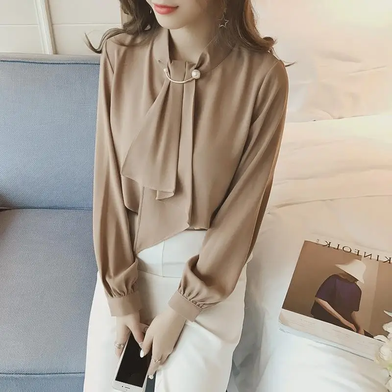 

Japanese and Korean Fashion Solid Color Loose Lantern Sleeve Chiffon Shirt Spring and Autumn New Women's Long-sleeved Top Shirt