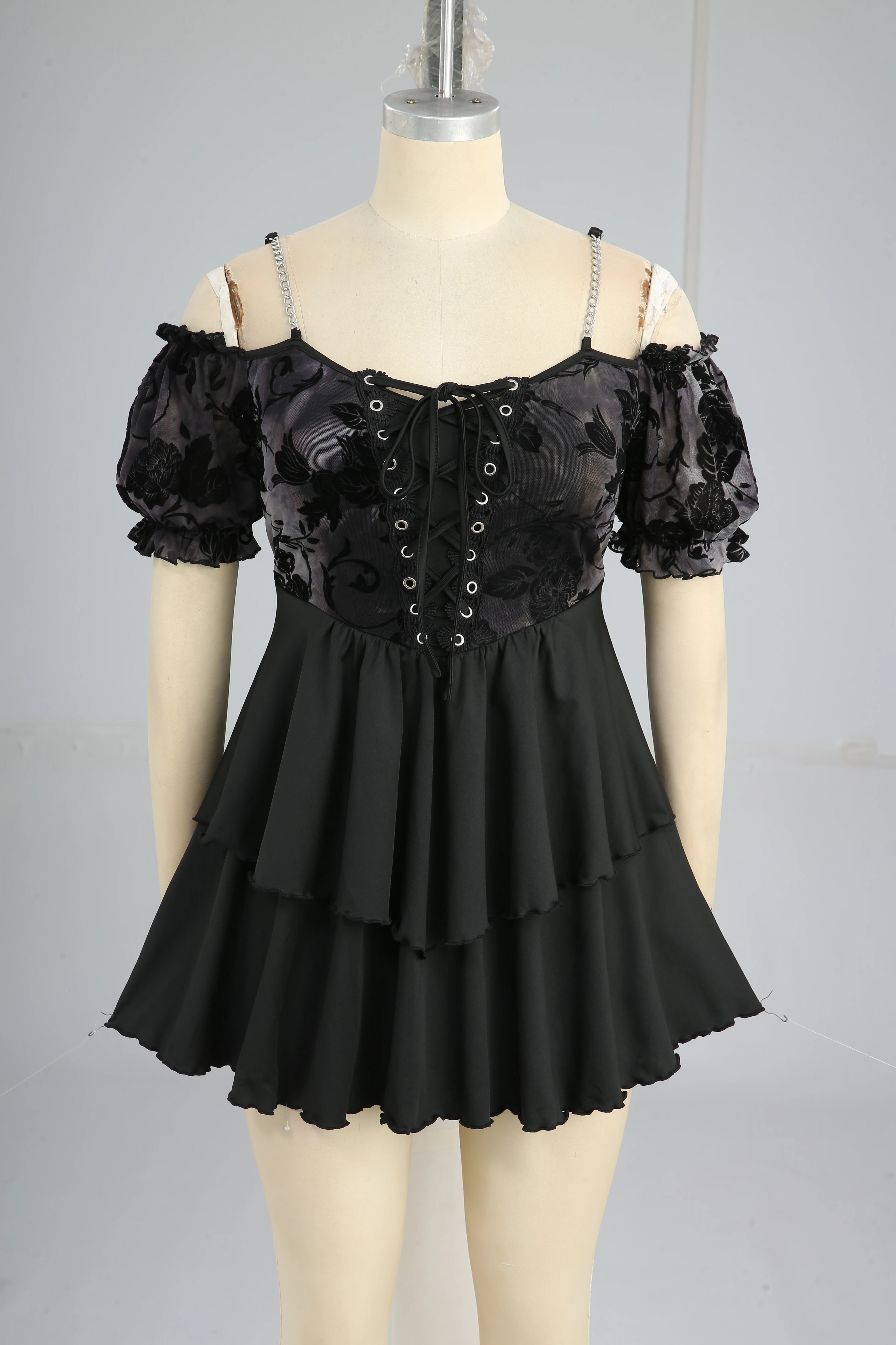 ROSEGAL-Camiseta de dos piezas falsas para mujer, Top de manga larga con cuello Corazón y botones a cuadros ceñidos de encaje, talla grande