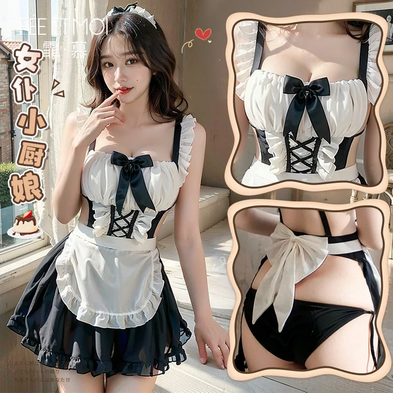 Sexy Lingerie Erotic Anime Cosplay Costume Maid Outfit for Women Lolita Dress Japanese Maid Classic Withe Apron Backless Uniform image 3