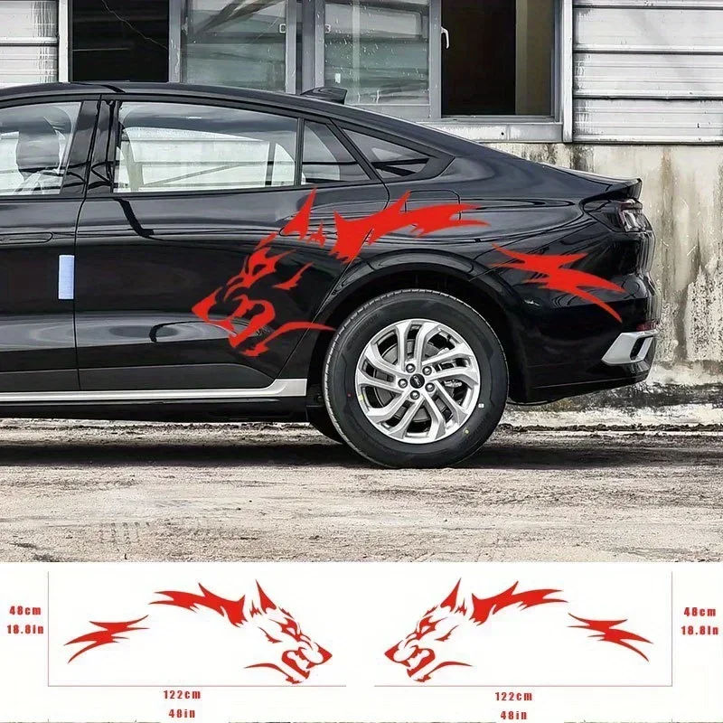 

2pcs Set of Wolf Print Waterproof Car Stickers - Durable PE Material, Easy to Install And Remove Wolf Stickers Waterproof