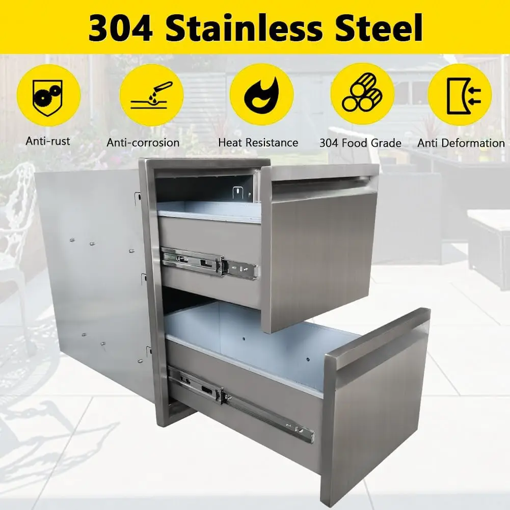 درج مطبخ خارجي، أبواب وصول مثبتة على السطح من الفولاذ المقاوم للصدأ، أدراج شواء بطبقة مزدوجة 13 وات × 20.5 ارتفاع × 21 عمقًا للشواء #2