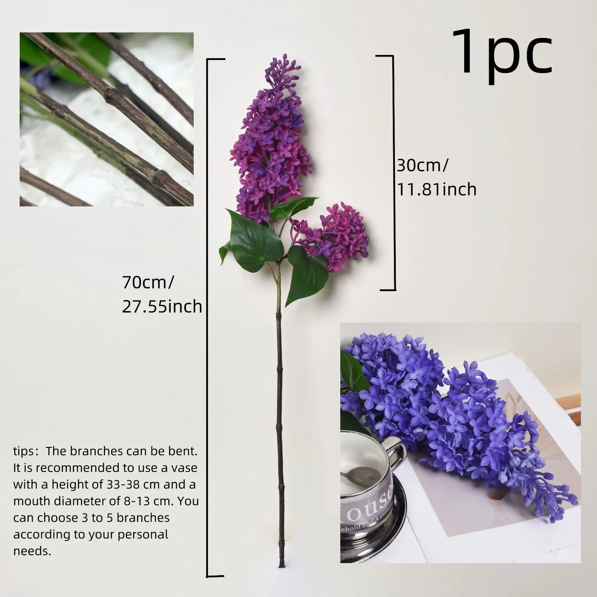 Artificial Silicone Lilac Flower,High Quality, Real Touch, 70CM Fake Plant, Wedding Decoration Flowers, Home Garen