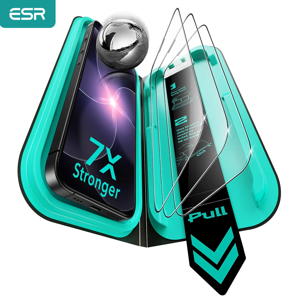 Lot de 3 protections d'écran ESR pour iPhone 16/15/14/13 Series, film en verre trempé HD/anti-espion de qualité militaire pour iPhone 16e et 17e