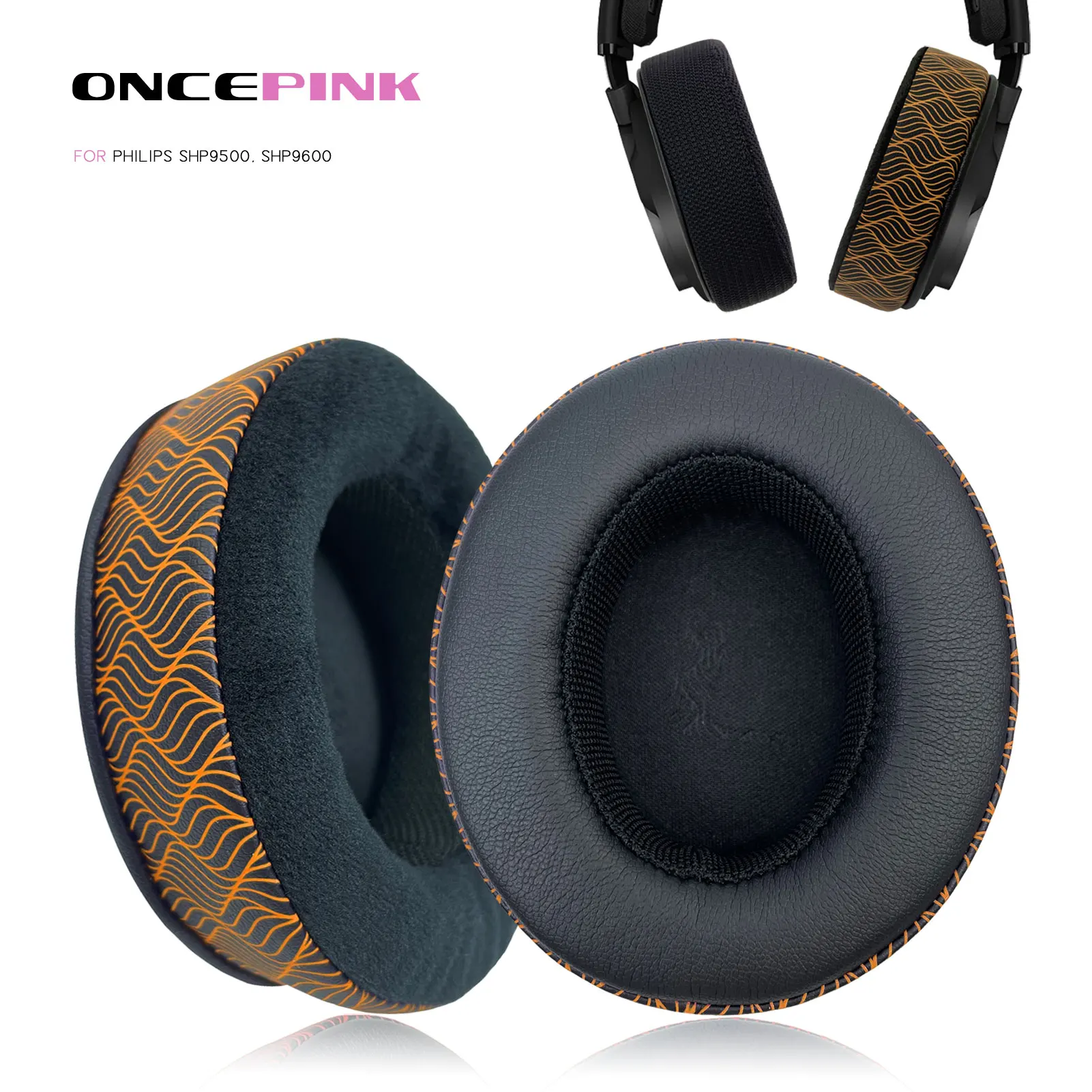 Oncepink Replacement Ear Pads for Philips SHP9500, SHP9600 Headphone Cooling Gel Cushion Temperature Earpads Headband Headset