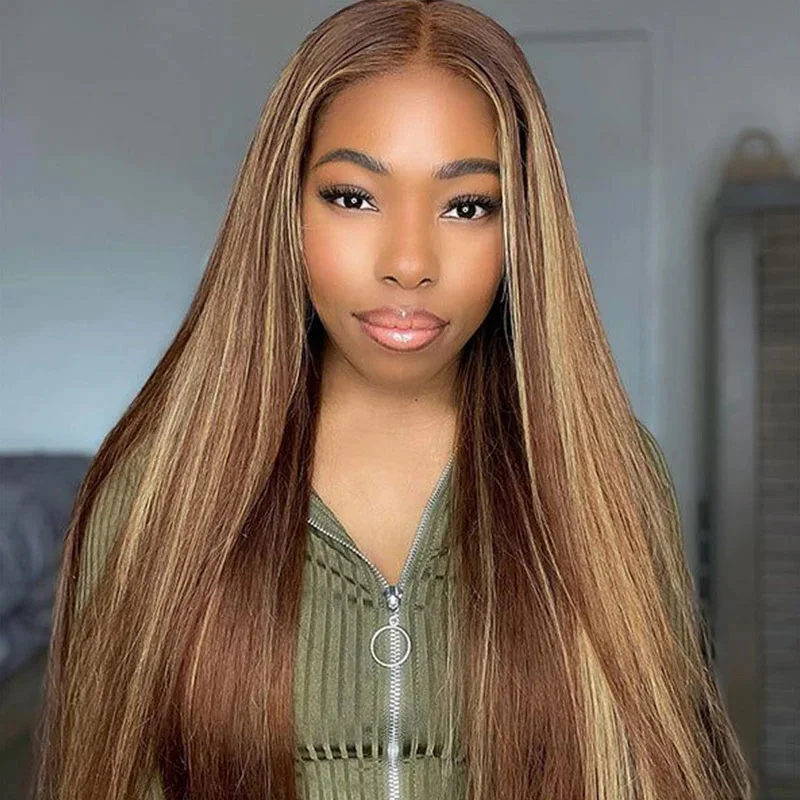 P4/27 Piano Color Straight 13x4 HD Lace Frontal Wig Long Length Remy Human Hair Wig