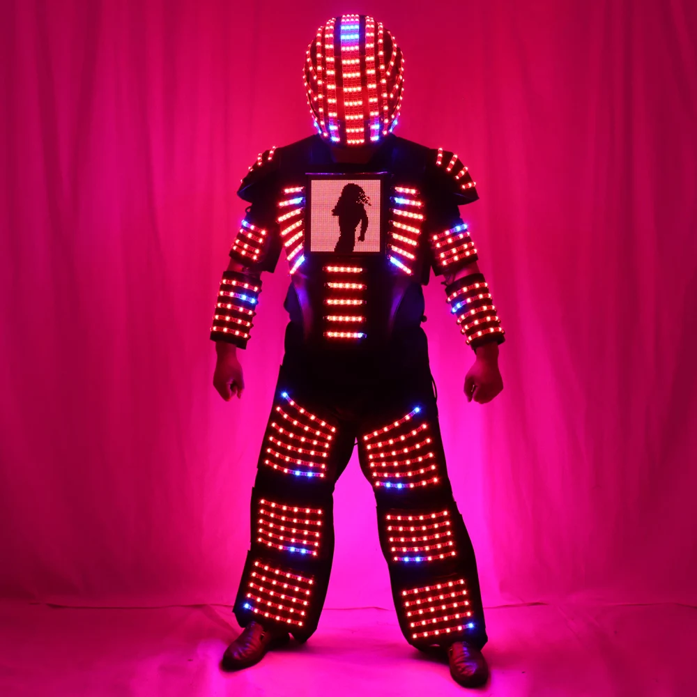 LED Robot Costume Luminous Suit Men Gogo Singer Guest Dancer Costume Suit Hero Light Armor For Stage Party Wear