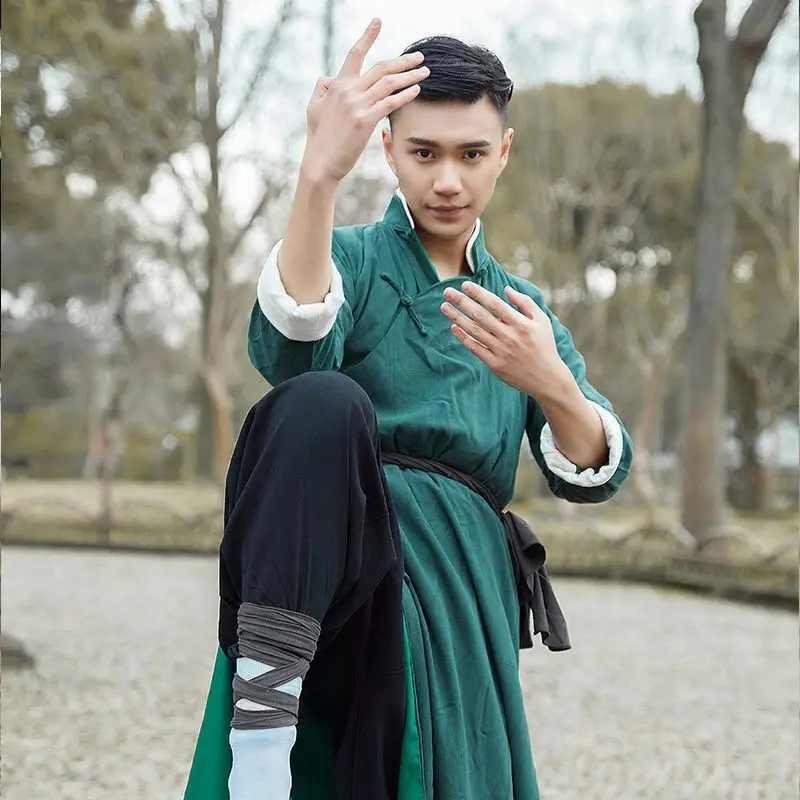 هوانغ Feihong نمط الكونغ فو قميص Ip رجل ملابس التدريب جمهورية الصين رداء طويل اليوسفي سترة النمط الصيني قميص طويل #4