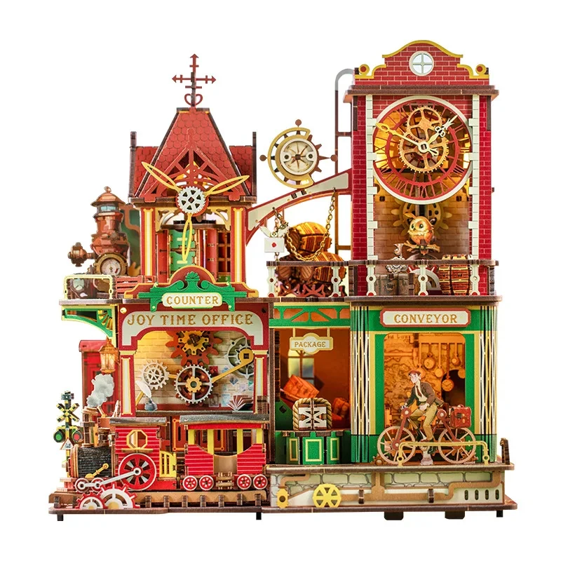 DIY Wooden Joey's Time Post Office Cottage Miniature Model Kits With Furniture Casa Dollhouse for Friends Birthday Gifts