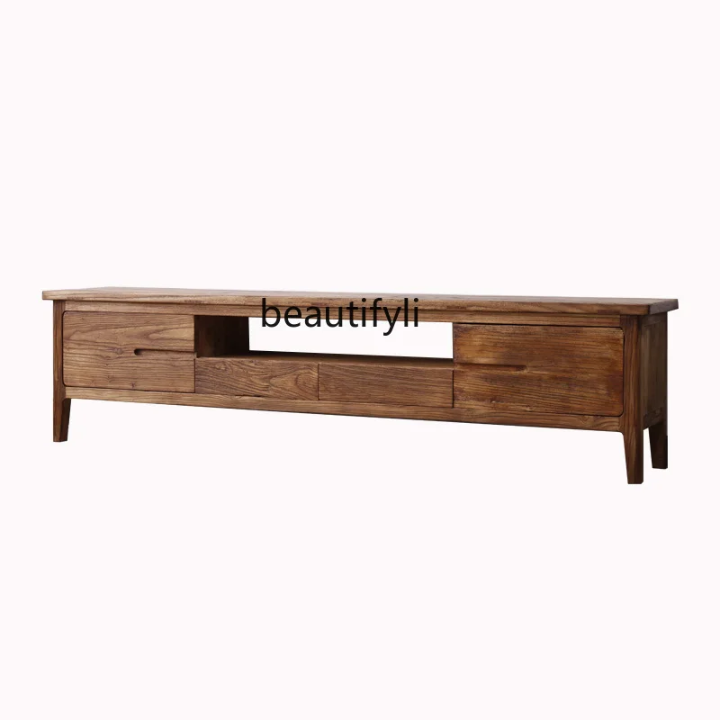 

Old Elm TV Cabinet Living Room New Chinese Retro Solid Wood Floor Low Cabinet Storage TV Stand