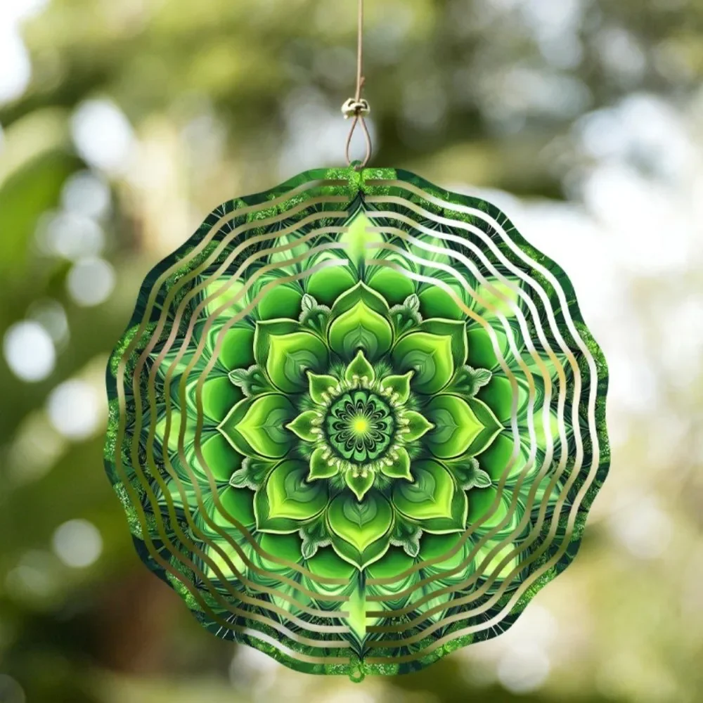 

Window Wind Chime，Green Mandala 3D Rotating Wind Chime, Metal Kinetic Garden Decor, No Battery Required, Outdoor Balcony and Pat