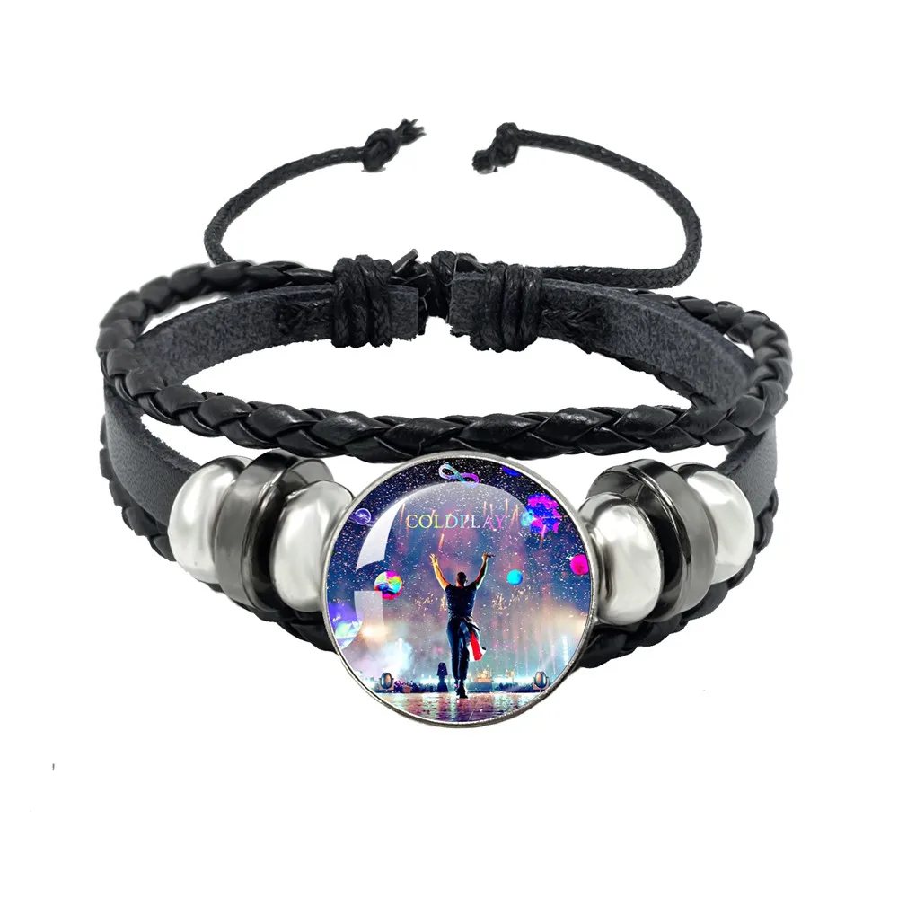 Rock Coldplay Band Music Of The Spheres Black Rope Leather Bracelet Button Glass Cabochon Music Album Picture Bracelet Jewelry