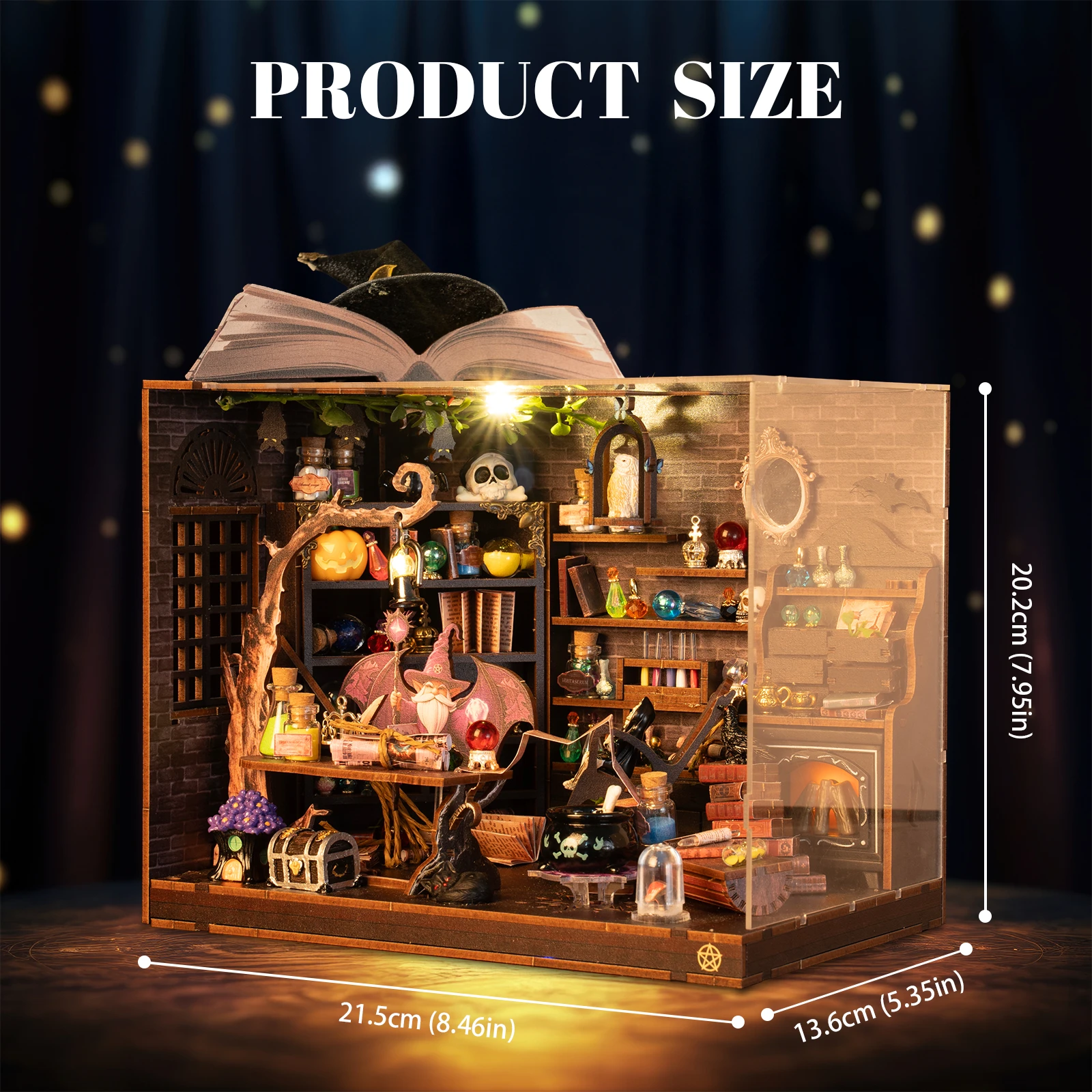 DIY ブックヌック 木製ミニチュアモデルキット ジャングルマジックハウス ブックエンド 3D パズル LED ライト付き 友人への誕生日プレゼント