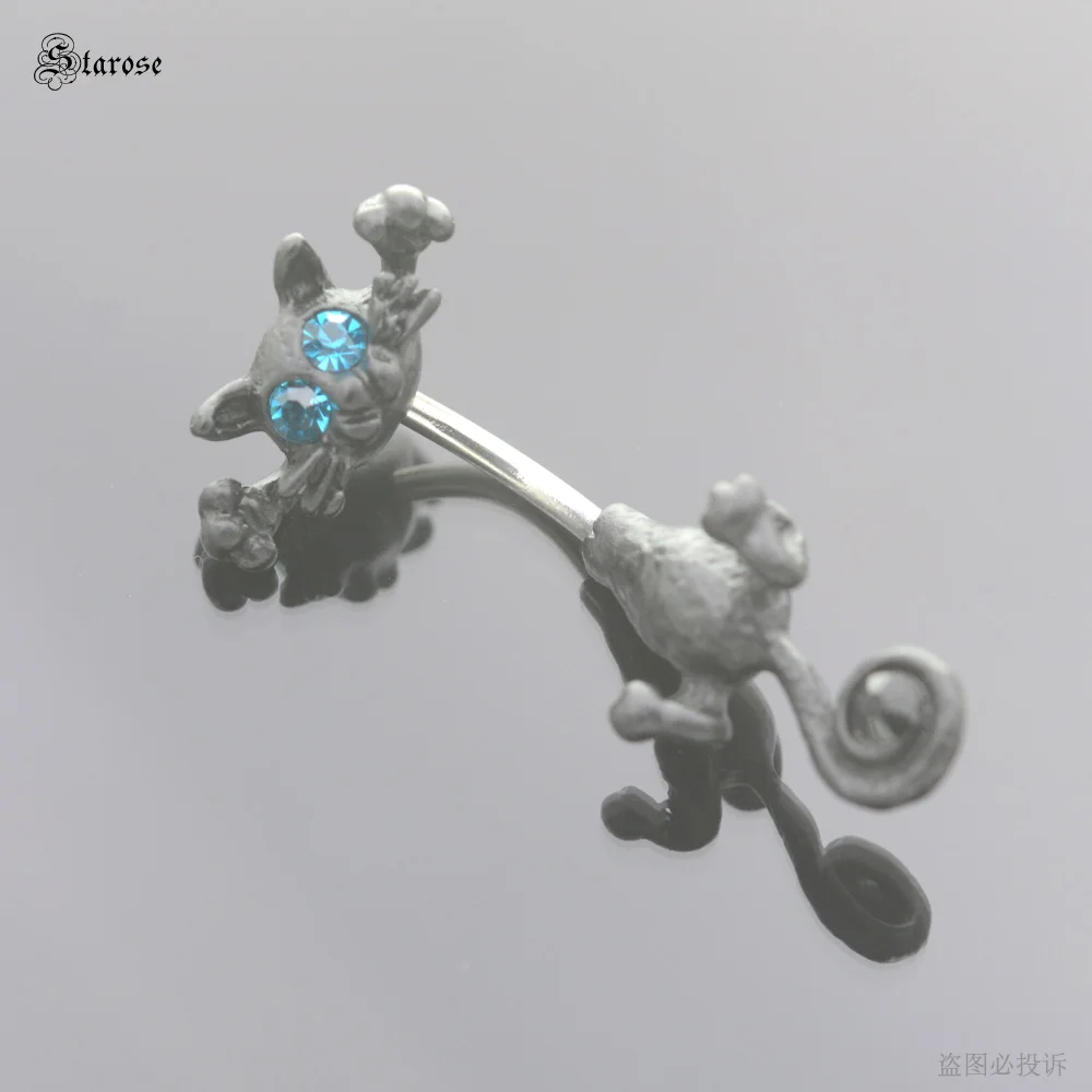 أقراط مجوهرات للرقص على شكل قطة بيضاء مثيرة للحفلات مزودة بزر بطن وخواتم من الكريستال للنساء