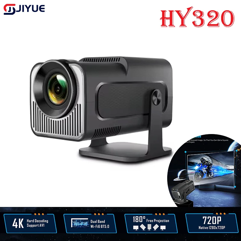 4K Android 11 Projector Native 200ANSI HY320 Dual Wifi6 BT5.0 1280*720P Cinema Portable Projetor Outdoor Rotable Projector