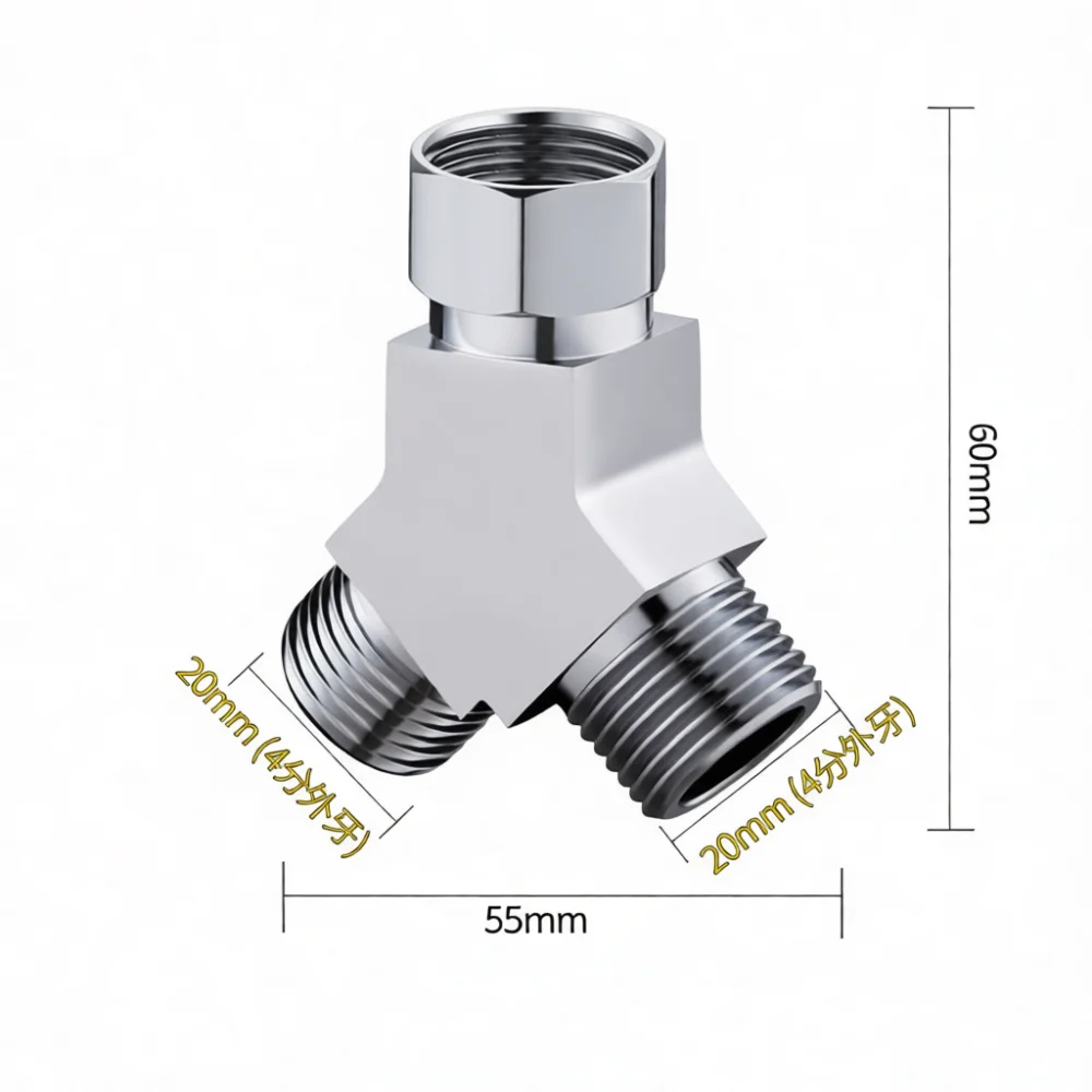 Solid Brass Three Way Water Diverter Angle Valve Adjustable Flow Connector Thickened Pipe Fitting Plumbing Hardware