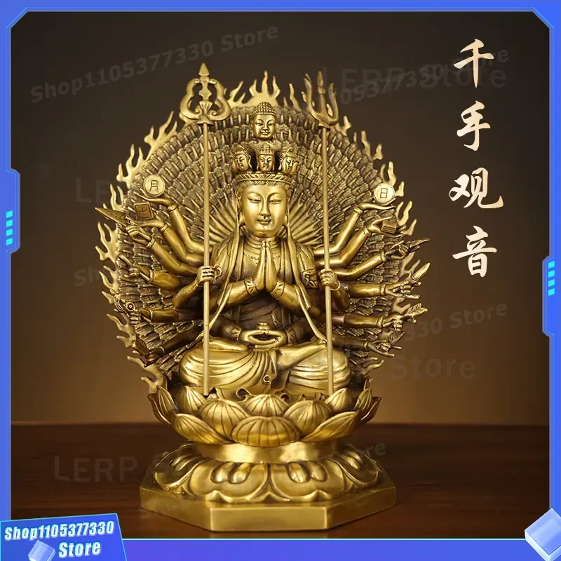 Brass Thousand Hands Avalokitesvara Buddha Statue Home Buddhist Hall Offering Ornament Copper Bodhisattva God Decor for