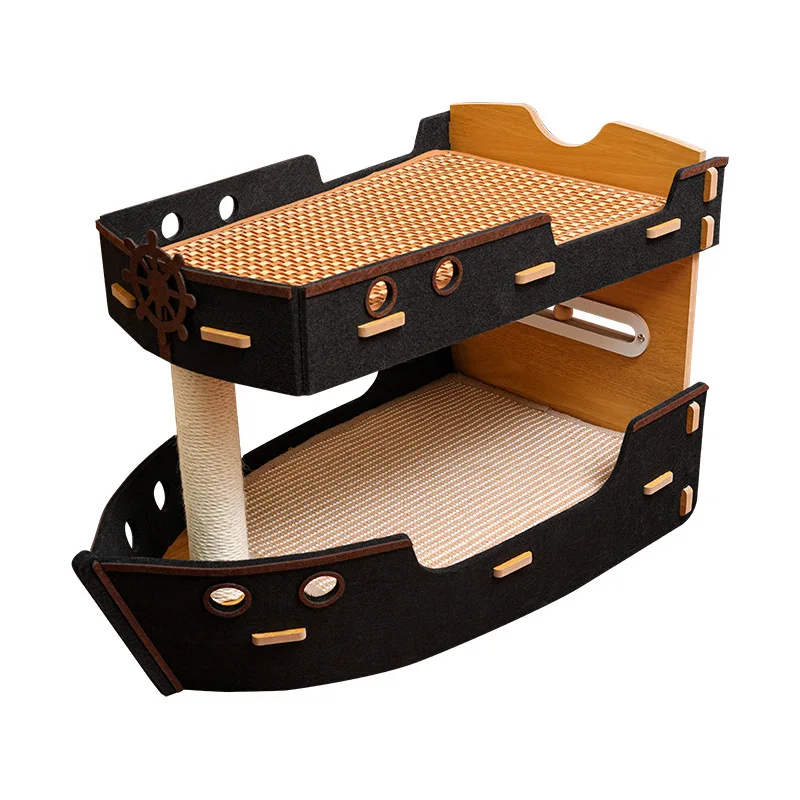 Pirate ship double-layer cat climbing frame cat nest integrated sisal cat scratching boardgrinding claws four-season hemp