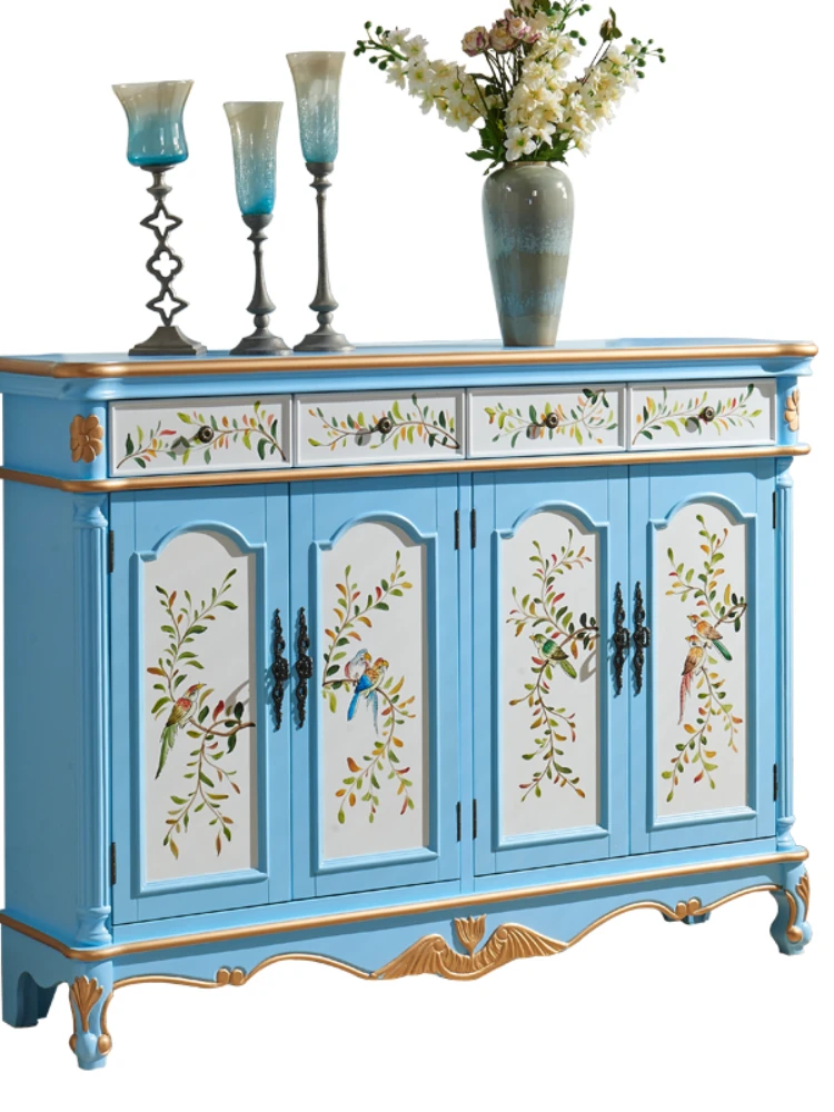 Four-Door Shoe Cabinet Three-Door Locker Hallway Shoe Cabinet Solid Wood Hall Cabinet Chest of Drawers