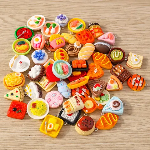 Tusember 15pcs Cute Cartoon Simulation Food Dessert Cake Bread Charms for Jewelry Making Earrings Necklace Bracelet DIY Findings