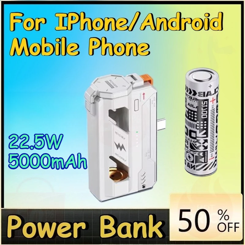 22.5W 5000mAh Portable Power Bank Replaceable Battery Pack Fast Charging for IPhone/Android Mobile Phone PowerBank