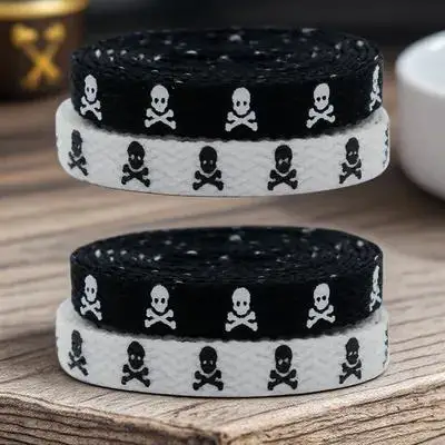 

2 Pair Flat Laces Shoelaces Accessories Double Sided for Trainers Fat Polyester Decorative Women's Boot Skull