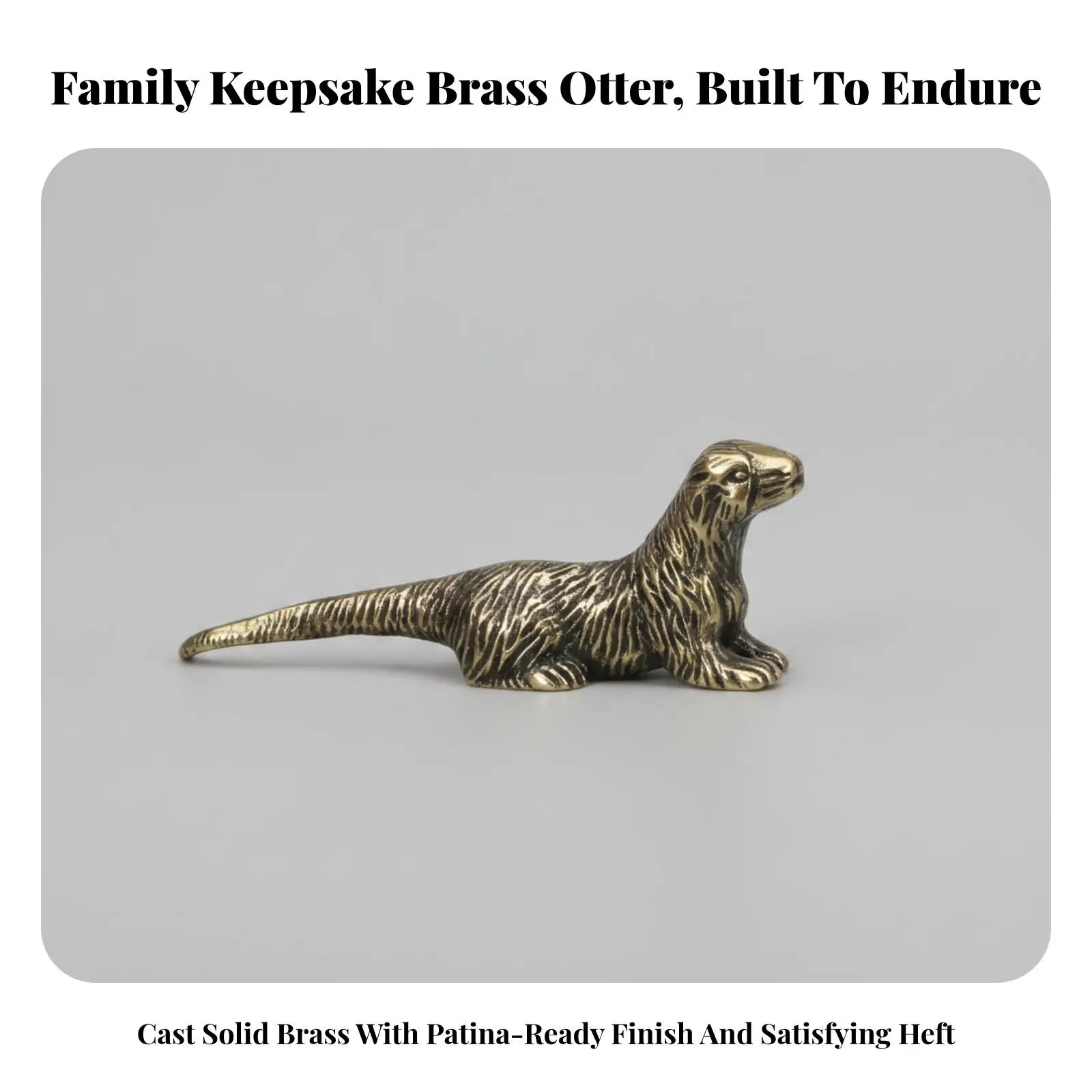 3xHandcrafted Otter Figurine | gilded Gold Finish, Detailed Textured Surface, Brass Otter, for Desk