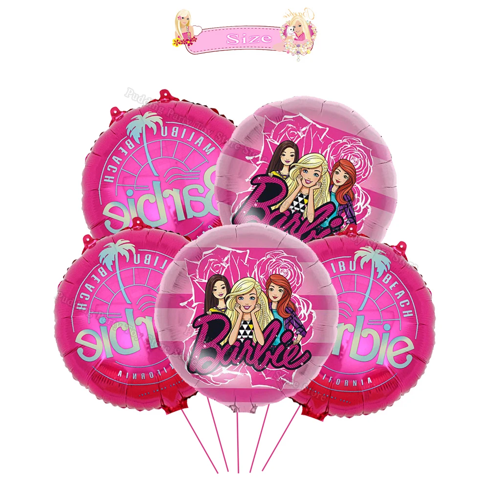 Pink Barbieed 18in Round Love Foil Ballon Party Supplies Children Happy Birthday Festivel Scene Layout DIY Party Decoration Girl