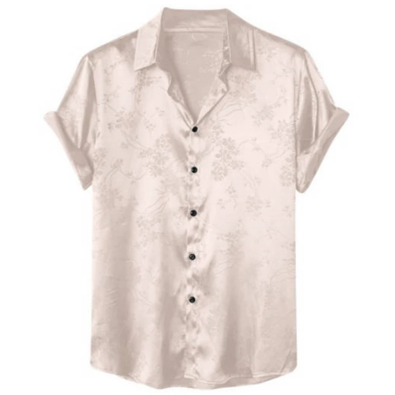 Men's Fashion Simple Jacquard Shirt 2024 New Summer Light Luxury Satin Short Sleeve Tops Cardigan Men Clothing D0148