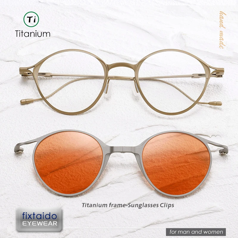 

Japanese Pear-shaped pure titanium eyeglasses frame with magnetic sunglasses clips, UV protection,REGARDS same design RG1038