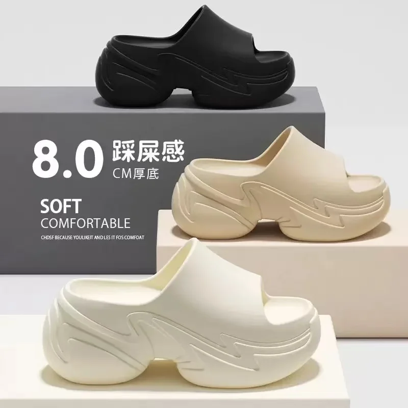 

2025 Women's Platform Slippers 8.0cm Thick Sole Summer Fashion Slides Beach Sandals Anti Slip Indoor Outdoor Lightweight Shoes