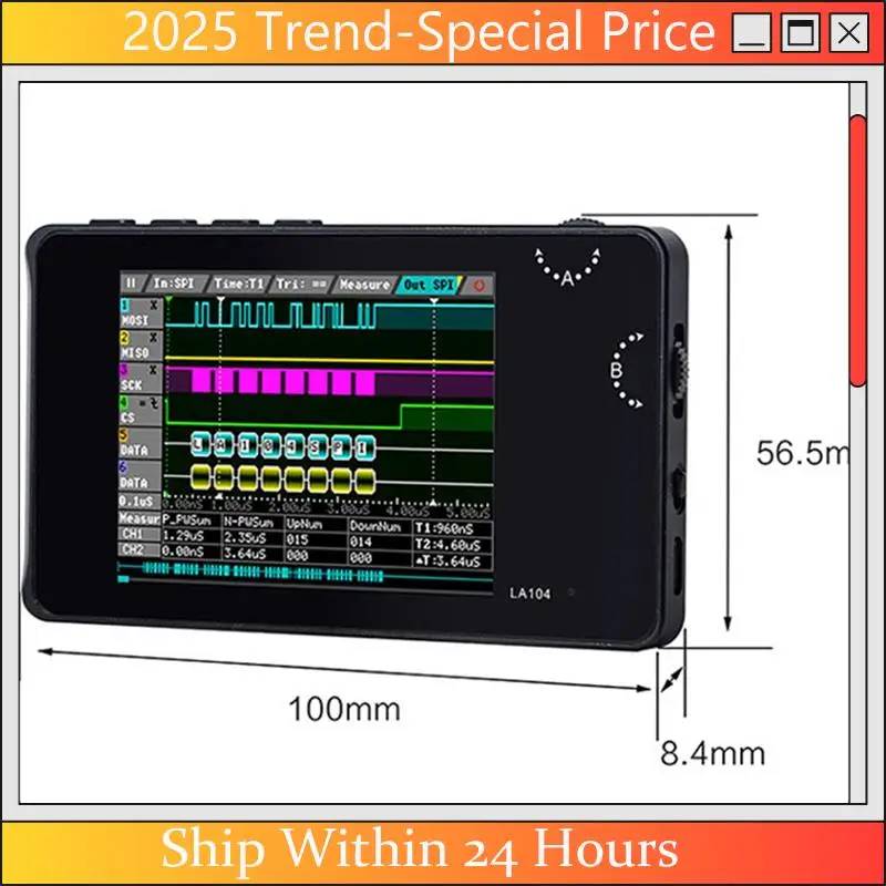 CHYY Top LA104 محلل المنطق الرقمي 2.8 "شاشة 4 قنوات راسم الذبذبات SPI IIC UART قابل للبرمجة 100 متر Sa/S معدل أخذ العينات القصوى #3